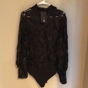 Fashion Nova Black Turtleneck Lace Bodysuit